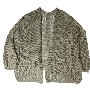 POL Women's Medium Sweater Cardigan Beige Mesh Open Front Pockets Knit Blend